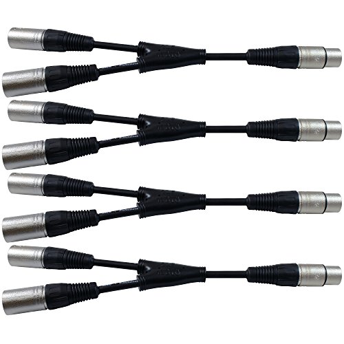 GLS Audio 6 Inch Patch Y Cable Cords - XLR Female To Dual XLR Male Cables - 6" Pro Series Y-Cable Cord Splitter - 4 PACK