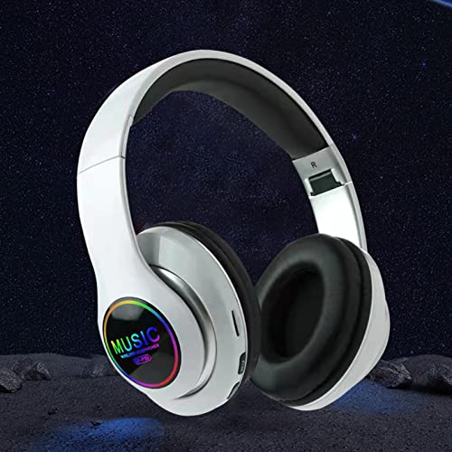 JIAJO Bluetooth 5.0 Over Ear Headset with RGB Light, Adjustable Soft Earmuffs & Light Weight Headset Headset, Wireless Call Headset Subwoofer Live Headset for Gaming Working Office