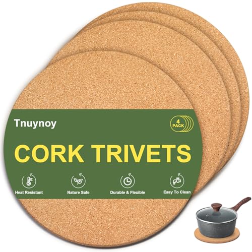 4 Pack Heat Resistant Cork Trivets for Dishes