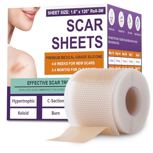 Silicone Scar Sheets,Silicone Scar Tape,Silicone Scar Removal Strips for Surgical,C-Section,Tummy Tuck,Keloid Scars (1.6'X 120' Roll-3M) Keloid Bump Removal