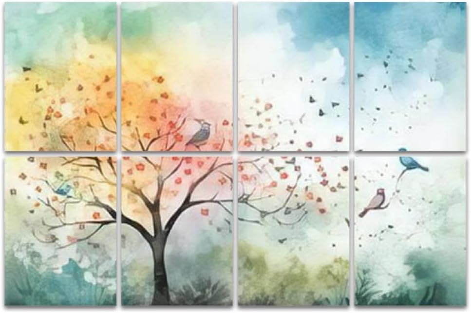 Art Acoustic Panels, Watercolor Birds Painted Wall Mate Acoustical Soundproof Wall Panel with Self-Adhesive Decorative Sound Absorbing Panel Acoustic Treatment