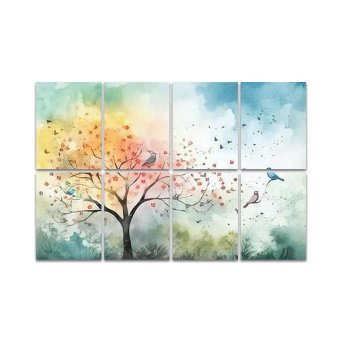 Art Acoustic Panels, Watercolor Birds Painted Wall Mate Acoustical Soundproof Wall Panel with Self-Adhesive Decorative Sound Absorbing Panel Acoustic Treatment