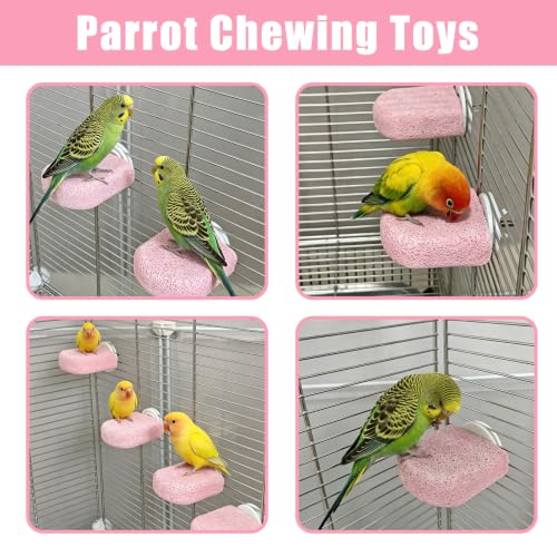 Image of 4PCS Bird Beak Grinding Stone,Parrot Perch Stands,Parakeets Platform Chewing Toys Calcium Pumice Lava Foot Claws Trimmer Climbing Ledge for Cockatiel Budgie Conure Lovebird(Pink)