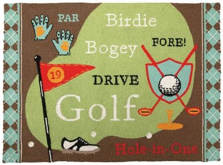 "Hole-in-one" Golf-themed Floor Hook Rug with Club and Ball Design 34 Inch X 47 Inch
