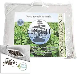 ZEN CHI Travesseiro de trigo sarraceno - Tamanho padrão orgânico (35,5 x 50) com tecnologia de resfriamento natural - Capa de algodão - Travesseiro confortável pessoal tem efeito refrescante natural,