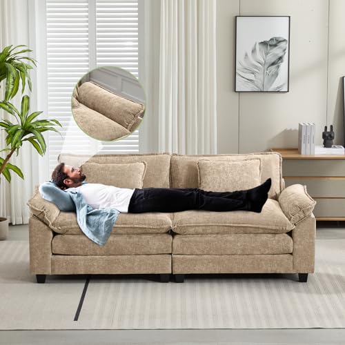 Image of Oprisen 86 inch Modular Sectional Sofa, Comfy Cloud Couch Sectional Sofa, Chenille Sofa Sleeper Deep Seat Sofa with Throw Pillows for Living Room (Khaki, 86 inch- Loveseat)