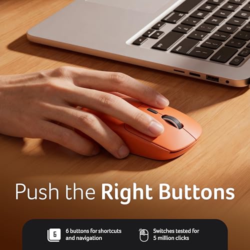 Image of Acer PopGo Wireless Mouse | 2.4G + BT5.4 Dual Mode | 500mAh Rechargeable Battery | Adjustable DPI up to 6400 | Silent Click | 6 Buttons+Scroll Wheel | 10m Range | Windows & Mac Compatible - Orange
