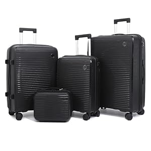 Suprills 4-Piece Luggage Set – Lightweight PP Shell Trolley Case with TSA Lock, Cabin Suitcase, 20″ 24″ 28″ Suitcases, 14″ Beauty Case, 360° Spinner Wheels