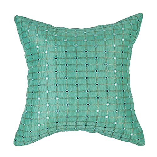 Image of Decorative Cushion Covers 20x20 Set of 2, Embroidered Pillow Covers, Pistachios Designer Throws for Sofa and Couch, Sofa Cushion Cover