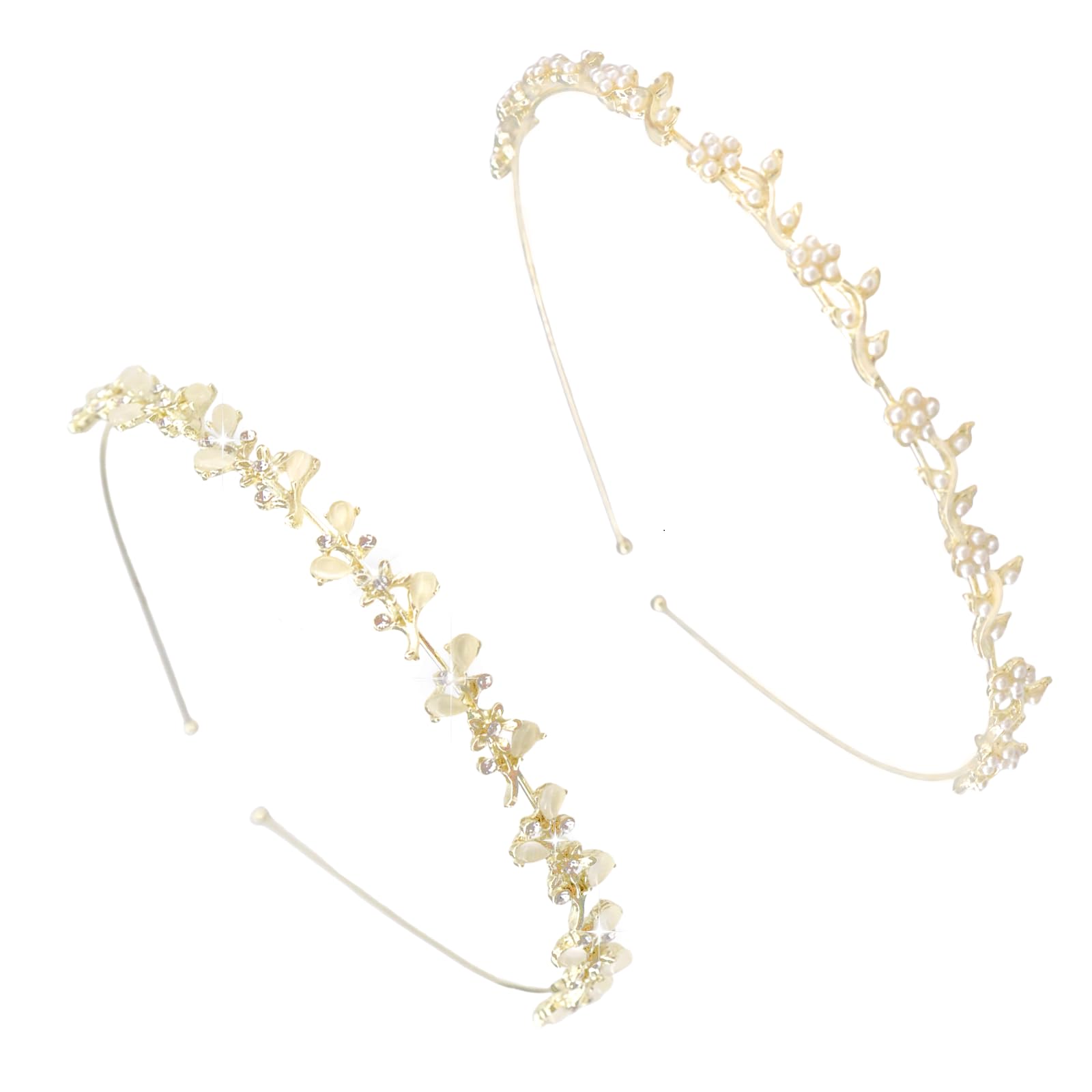 YIZWINS 2 Piezas Diadema Niña, Accesorios Pelo Mujer, Diadema Mujer con Hojas y Cristales para de Boda,Diadema Flores Niña Tocados de Boda para Niñas y Novias