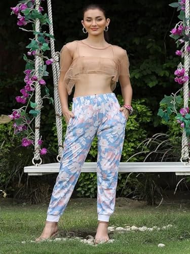 Image of Leriya Fashion Womens Wide Leg Pants Flowers Floral Print Drawstring Loose Long Trousers & Leggings