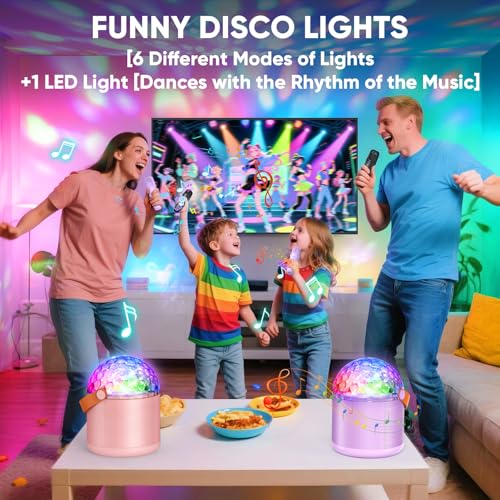 Image of Mini Karaoke Machine for Teens Kids, Birthday Party Gifts Toys for Girl Ages 4 5 6 7 8 9 10 11 12+ Years Old, Portable Bluetooth Speaker with 2 Wireless Microphones and Disco Lights