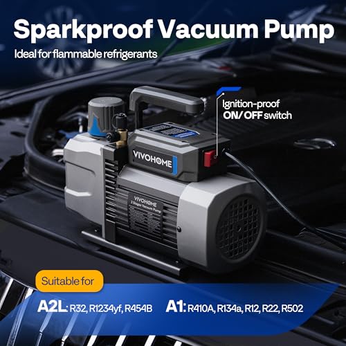 Image of VIVOHOME 3 /4 HP 7.2 CFM 2 Stage A2L HVAC Vacuum Pump, Sparkless Motor for R32 R1234yf R454B R134a R22 R410a Systems, Auto AC Vacuum Pump for Air Conditioner Resin Degassing with Oil Bottle