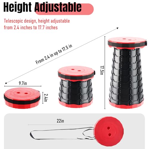 Image of Doseno Upgraded Foldable Stool Thickened Set of 2, Portable Collapsible Stool Retractable Stool, Foldable Portable Collapsible Chair for Fishing, Hiking Tours, BBQ, Parties, Outdoor Activities (Red)
