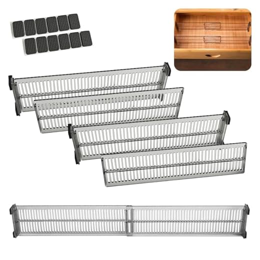 4 separadores de cajones, organizadores ajustables de acrílico transparente, altura de 8 cm (27,5 – 51 cm de longitud), incluye paneles laterales y almohadillas antideslizantes, para cocina, baño