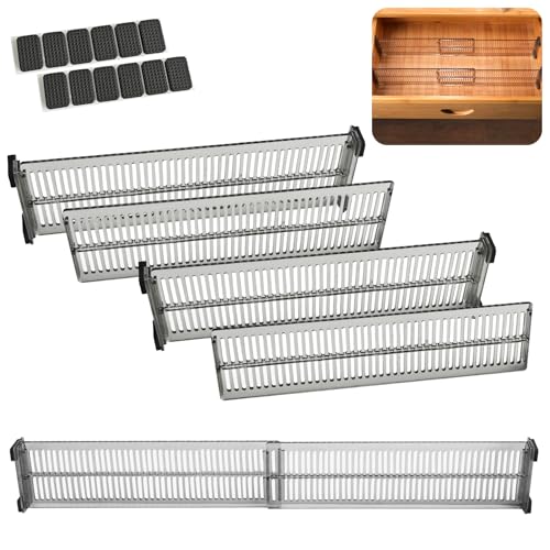4 Stück Schubladenteiler, Verstellbarer Organizer aus Kristallklar Acryl, Höhe 8cm (27.5-51cm Länge), Inkl. Seitenteile & Anti-Rutsch Pads, Für Küche, Bad, Büro, Schlafzimmer (Transparent Schwarz)