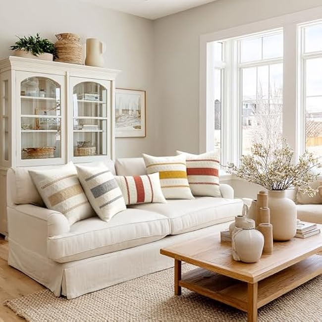 Woaboy Set of 2 Decorative Pillow Covers Boho Farmhouse Couch Throw Pillows Modern Cotton Cushion Covers Macrame Woven Spring Home Decor for Bed Sofa Chair 18x18 Inch Gray