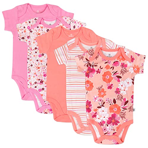Image of HonestBaby baby-girls 5-pack Short Sleeve Bodysuits One-piece 100% Organic Cotton for Infant and Baby Girls (Legacy)