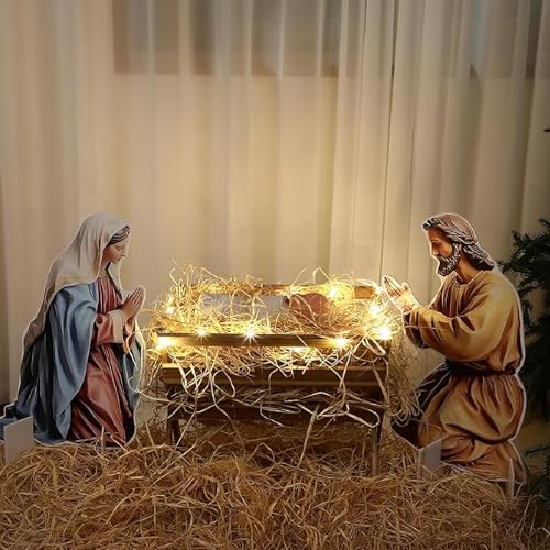 Crèche de Noël bois éclairée grand format pour intérieur chaleureux - 7