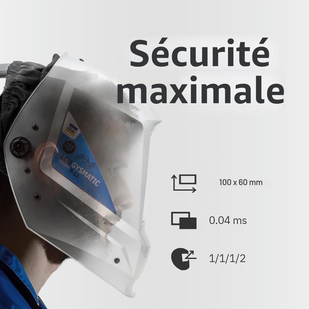 GYS, Masque de Soudage Respiratoire LCD GYSMATIC 3/9-13 G AIR True Color XL, Champ de Vision 100x60mm, Assombrissement Auto 0,04ms, Classe Optique 1/1/1/1, Filtre TH2 pour MMA, TIG, MIG/MAG & Meulage
