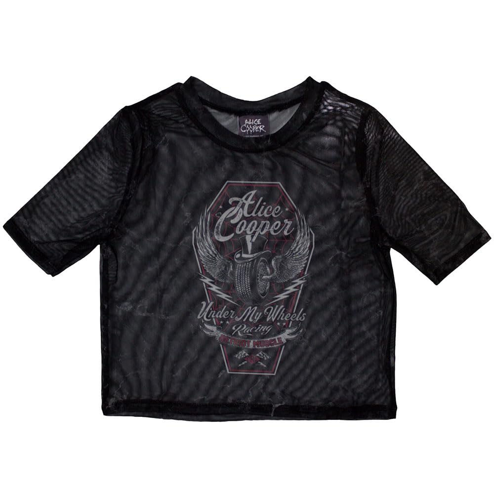 Rock Off officially licensed products Alice Cooper Under My Wheels Mesh Crop Top, Black, XL