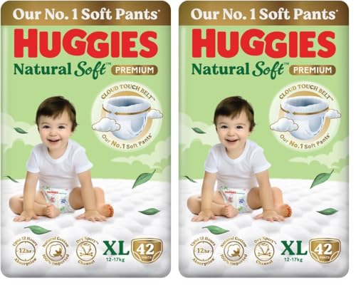 Image of Huggies Natural Soft Premium Baby Diaper Pants, Our No.1 Soft Pants, Extra Large (XL) Size (12-17 Kgs), Pack of 84 diapers | Cloud Softness All over with India's 1st Cloud Touch BeltTM