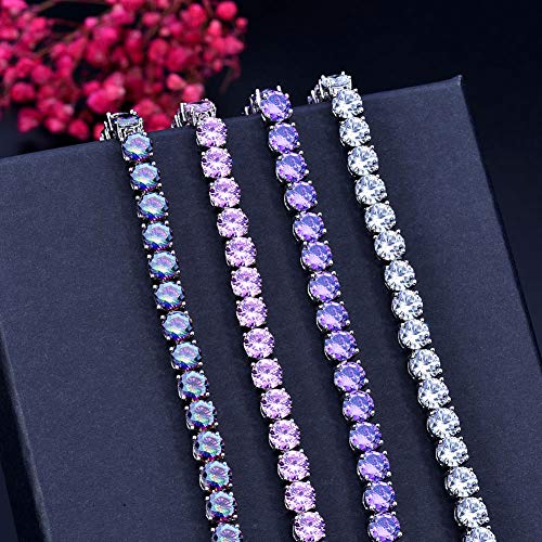 SEQUITO Tennis Bracelets for Women Bracelet Cubic Zirconia Bracelet White Gold Plated Round Bracelet for Women Wedding Gift 7.0 Inches Or 8 Inches with Extended Clasp Purple - Image 4