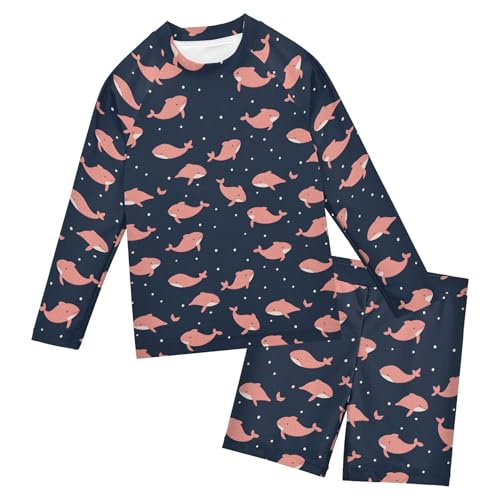 Cute Pink Dolphin Toddler and Baby Boys' 2-Piece Swimsuit Trunk, Long Sleeve Rashguard Bathing Suit B0404663