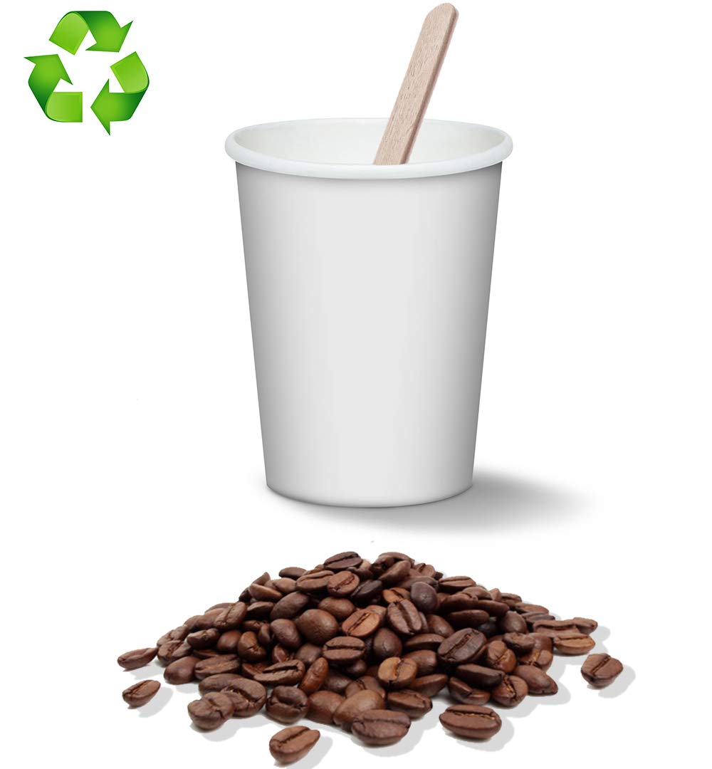 Palucart 500 Paper Coffee Cups 90 ml (3 oz) Biodegradable Cardboard for Hot Drinks Cappuccino + 500 wooden scoops for mixing drinks