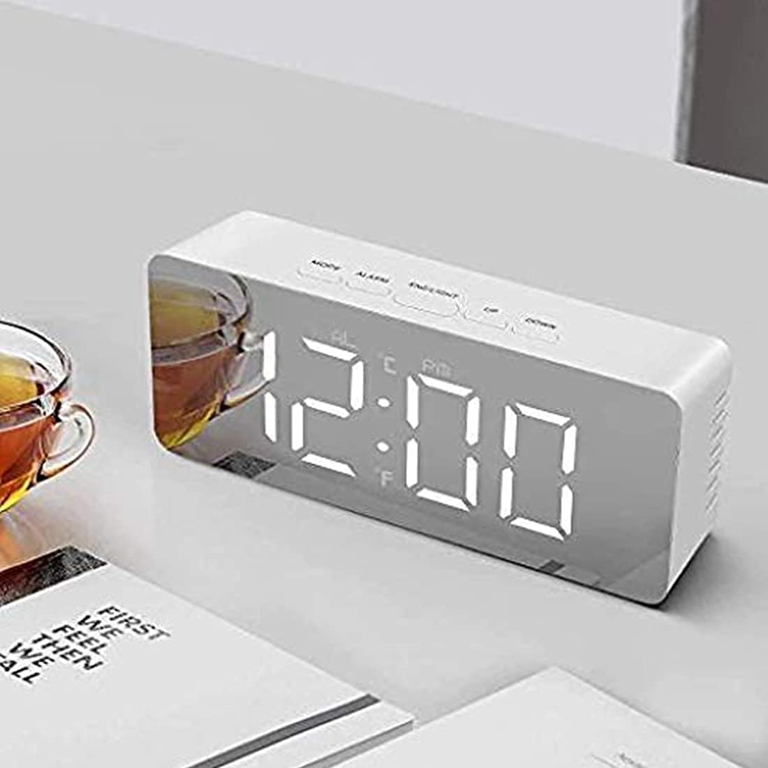 JARVIS CREATION Digital LED Alarm Clock, Mirror Alarm Clock for Heavy Sleepers, Large LED Display with Snooze Time, Temperature Function for Bedroom, Office, Travel Battery Powered & USB Power