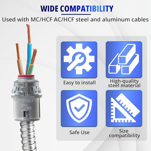 Image of MAKERELE Metal-Clad Cable Connectors, 3 /8 Inch (20 Pack)