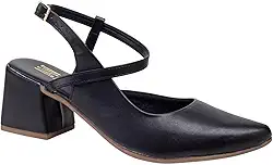 Sapato Feminino Slingback Mary Jane Scarpin Salto Grosso Bico Fino Via Angel 91.01
