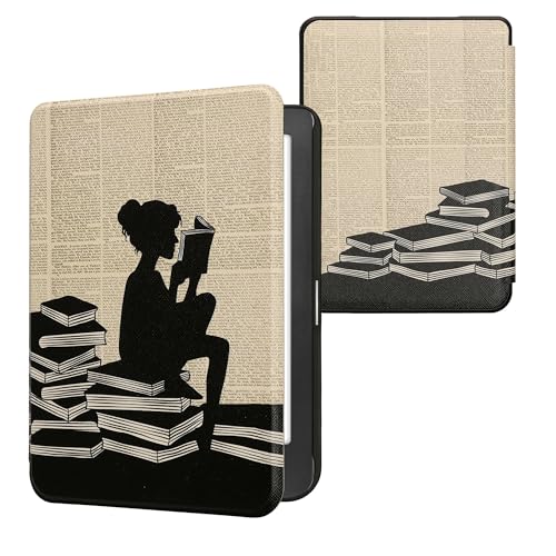 kwmobile Carcasa Compatible con Kobo Clara HD Funda - Funda con Tapa y Cierre magnético de Cuero sintético - Chica lectora