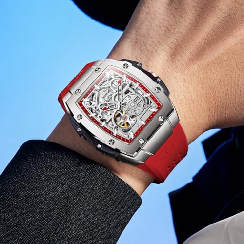 Image of OLEVS Watch Men Self Winding Luxury Skeleton Mechanical Business Dress Square Wrist Watches Calendar Watches
