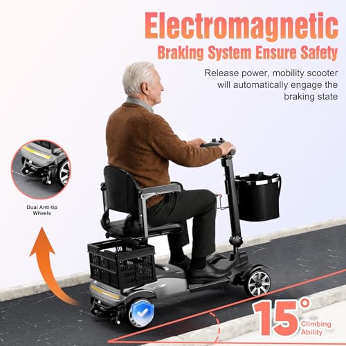 Image of 4 Wheels Mobility Scooters for Seniors, Foldable Mobility Electric Scooter, 350LBS Capacity& 15 Miles Range&350W Powerful Moto&Rotating Seat&LED Light& Double Baskets&Auto Brake-Silver