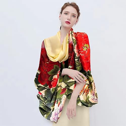 Silk Scarf Women Colorful Flower Artistic Oil Painting Print Satin Long Scarf Sunscreen Shawl Lightweight Warm Wrap2