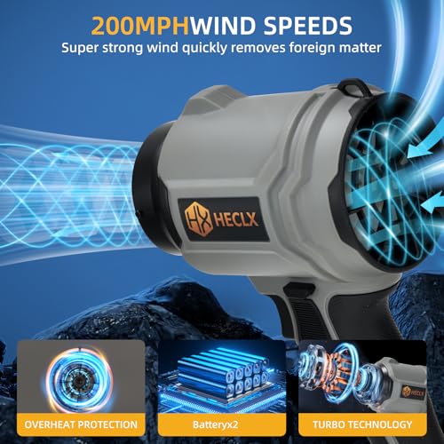 Image of Cordless Leaf Blower with 2 Batteries & Charger - 990,000 RPM Handheld Electric Leaf Blower, Lightweight for Patio, Lawn, Leaves, Dust - Gray