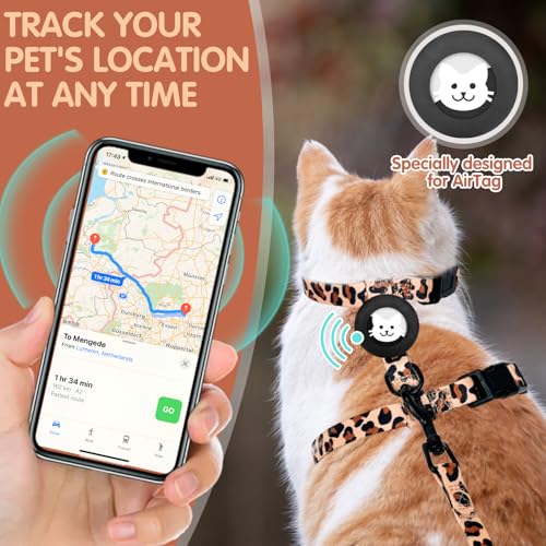 Harnais et laisse anti-fugue chat réglable avec support Airtag