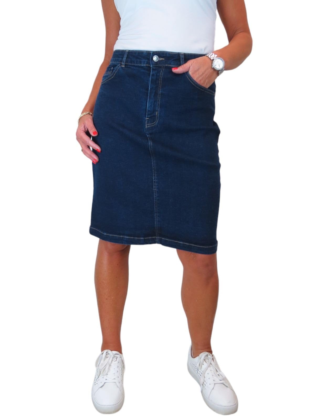 Paulo Due Women's Dark Indigo Knee Length Denim Skirt In Size 18