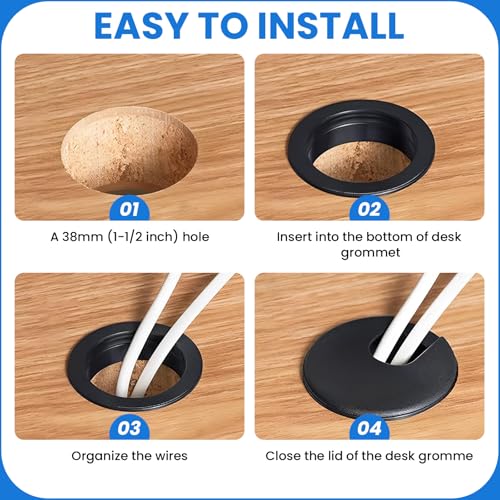 Image of 1-1 /2 inch(38mm) Black Desk Hole Cover Grommet ABS Plastic Wire Organizers for Computer Desk Cabinet (3 Pack)