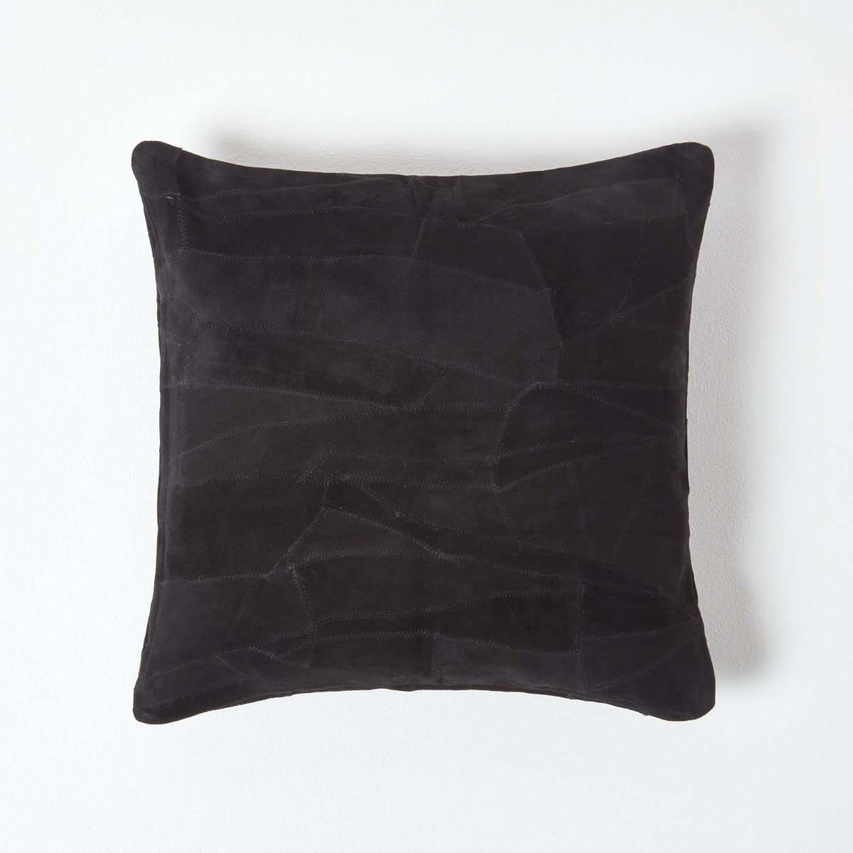 B&Q -  Black Real Leather Suede Cushion With Feather Filling