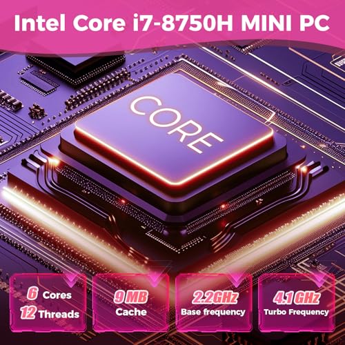 Image of Mini PC, Intel Core i7-8750H(8C /16T up to 4.1GHz), GTX 1050 Discrete Graphics Mini Computer With RGB Lights, 16GB DDR4 RAM 512 NVMe SSD, Triple Display, WiFi6 BT5.2, 1G RJ45, Win 11 Pro Micro PC, Pink