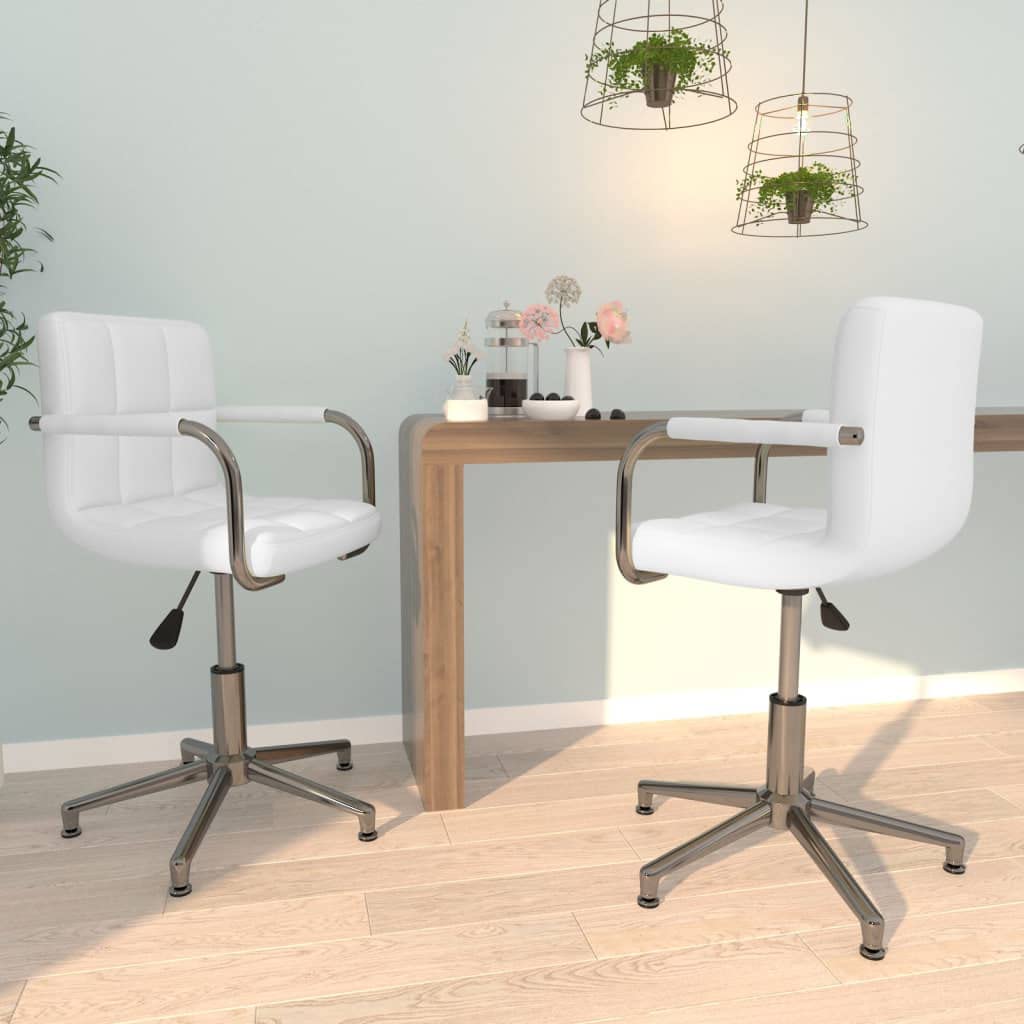 Mesa de comedor, sillas de sala de estar, sillas de comedor multifuncionales, 2 piezas, giratorias, de piel sintética, blanca, para comedor, estudio, dormitorio