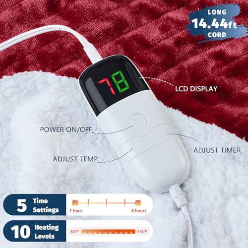 BOMOVA Heated Electric Blanket Twin - 62" x 84" Heating Blanket with 10 Heating Levels & 8 Hours Auto Off, Warm Flannel Blanket with Over-Heat Protection, for Women, ETL & FCC Certified