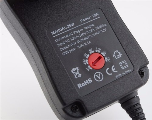 TOP CHARGEUR * Adattatore Caricatore Caricabatteria Alimentatore Universale 30W DC 3V 4.5V 5V 6V 7.5V 9V 12V USB Regolabile Multi-Spina