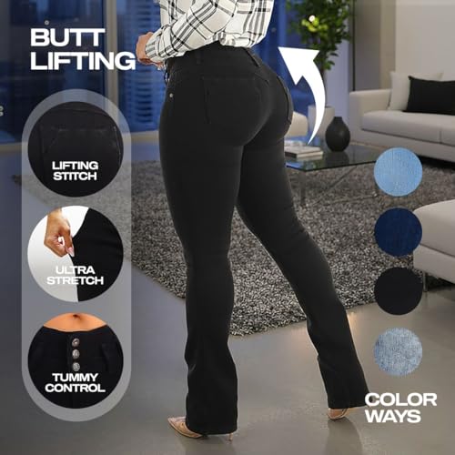 Image of Moda Xpress Women's Butt Lifting High Waisted Bootcut Jeans - Stretchy, Comfortable Flare Jeans in Junior Size Vintage Style