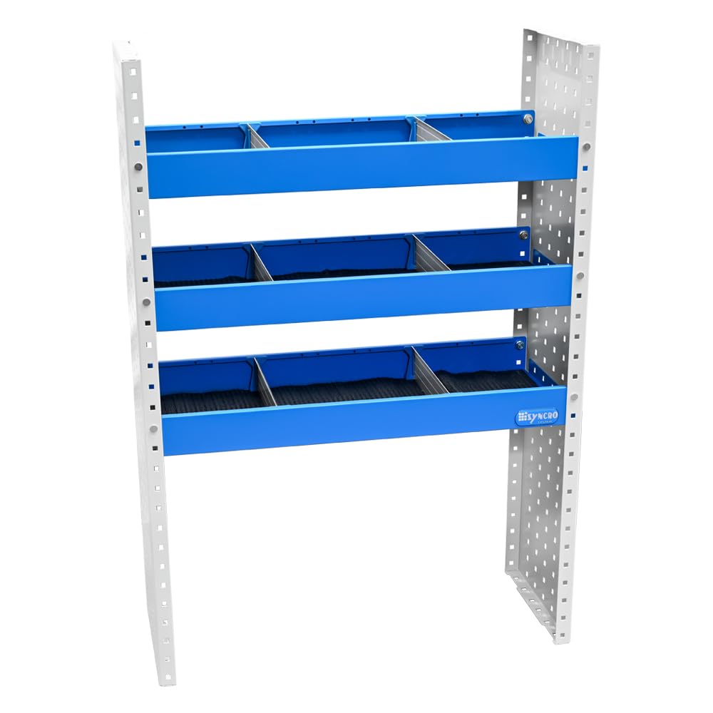 Syncro System Kit scaffalatura furgone Berlingo Partner Kangoo Ducato Boxer Jumper Transit Sprinter – 3 ripiani divisori alluminio antina vano passa-ruota 76x108x31 cm