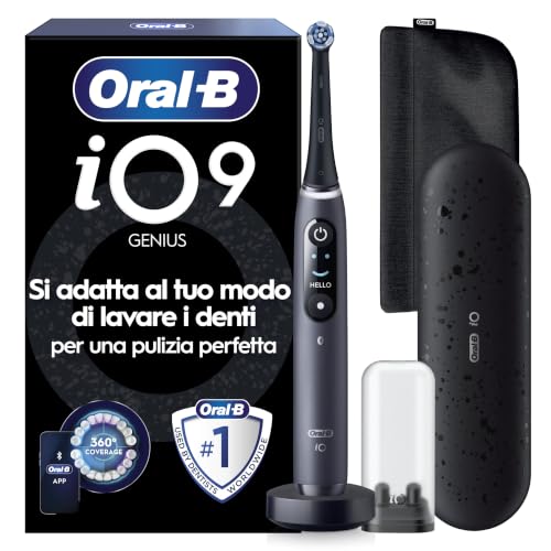 Oral-B Spazzolino Elettrico Ricaricabile iO 9 Nero Edizione Limitata, 1 Spazzolino elettrico, 1 Testine Oral B Di Ricambio, Custodia Da Viaggio, Astuccio Magnetico, Per Una Pulizia Denti Efficace