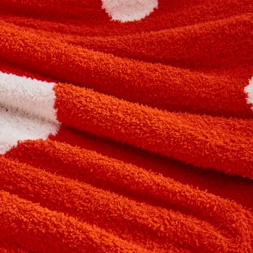 Image of CozeCube Reversible Knit Throw Blanket, Orange Red White Polka Dot, 50 inchx60 inch
