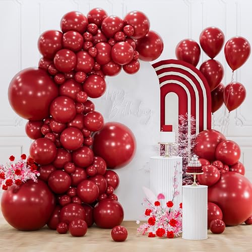 Image of PartyWoo Burgundy Balloons 155 pcs Different Sizes of 18 12 10 5 Inch Dark Chestnut Red Maroon Balloon Arch Kit Garland for Birthday Graduation Anniversary Cherry Casino Party Decorations Red-Y62